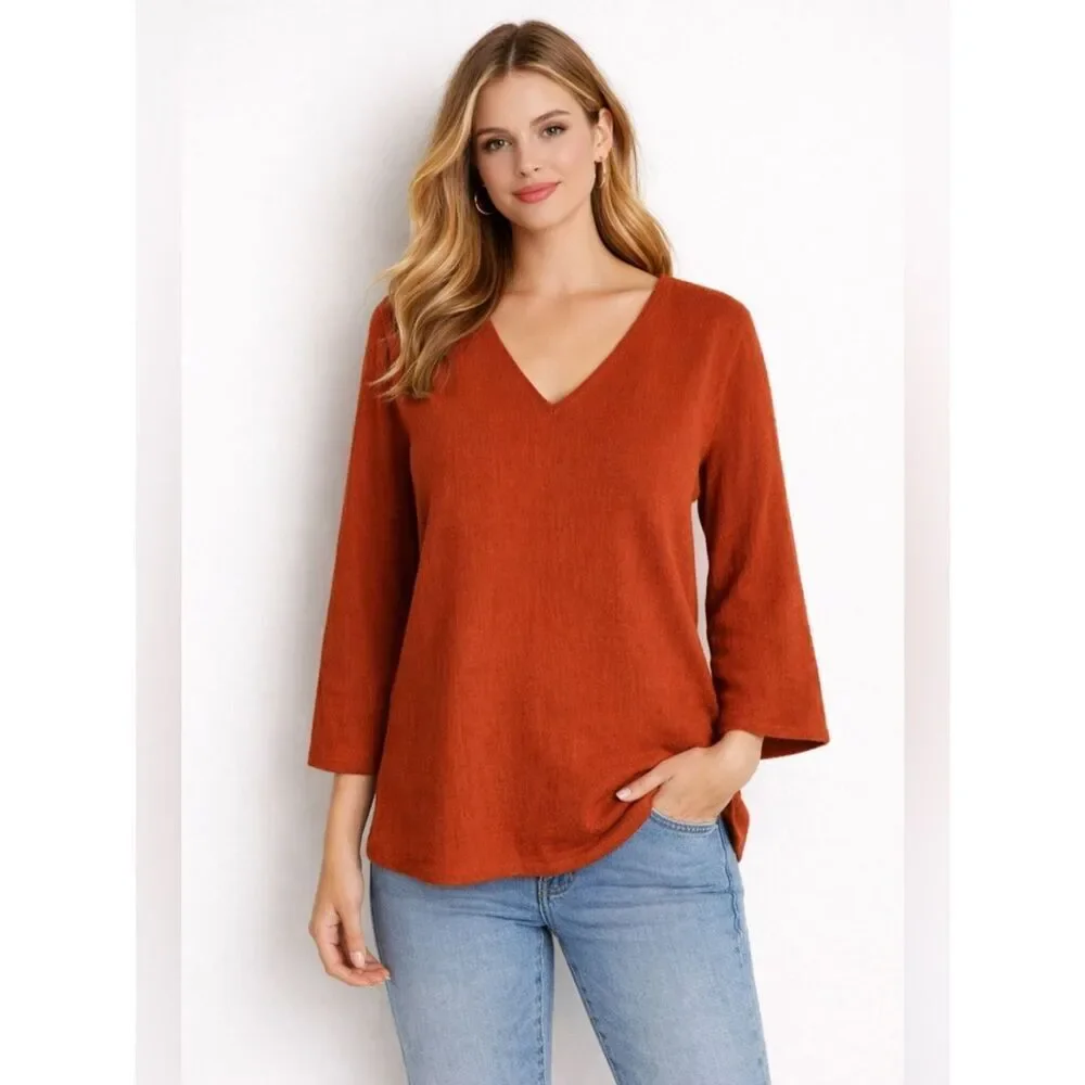 J Crew Rust Colored 3/4 Sleeve Top size XS
